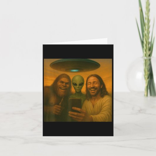 Selfie Bigfoot Jezus Alien - Cryptid Grappige Sasq Kaart (Voorkant)