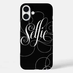 SELFIE Calligaphy Lettering Black White Elegance iPhone 16 Plus Hoesje
