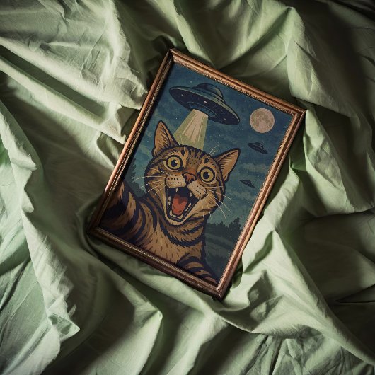 Selfie Chat Avec OVNI Poster D'Art Mur Imprimer