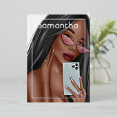 Selfie Femme Anniversaire Foil Invitation (Debout devant)