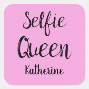 Selfie Queen Naam Gepersonaliseerd Roze Vierkante Sticker