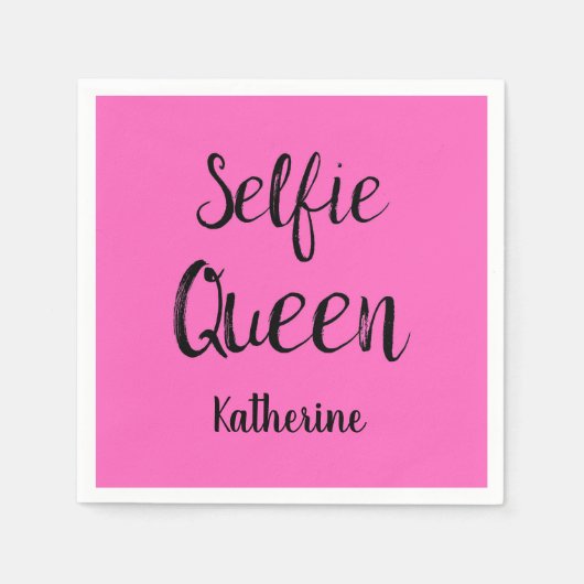 Selfie Queen Naam Gepersonaliseerde Fuchsia Hot Pi Servet (Voorkant)