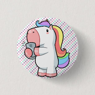 Selfie Rainbow Unicorn Polka Dot Ronde Button 3,2 Cm