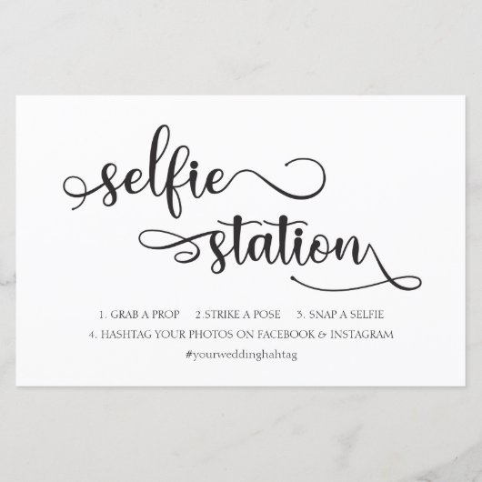 "Selfie-station" Black White Trendy Wedding Sign (Voorkant)
