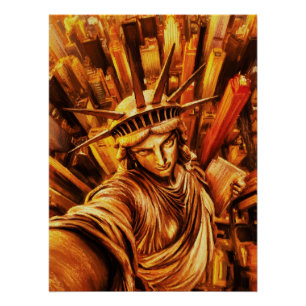 Selfie-Style Standbeeld van Liberty Olie Schilderi Perfect Poster