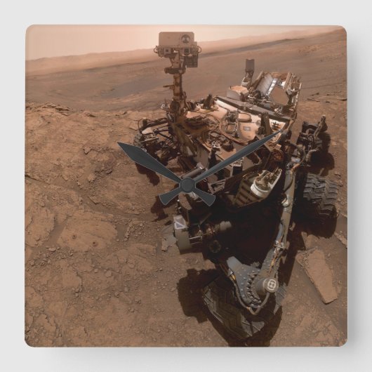 Selfie van Mars Curiosity Rood Marslandschap Vierkante Klok (Voorkant)