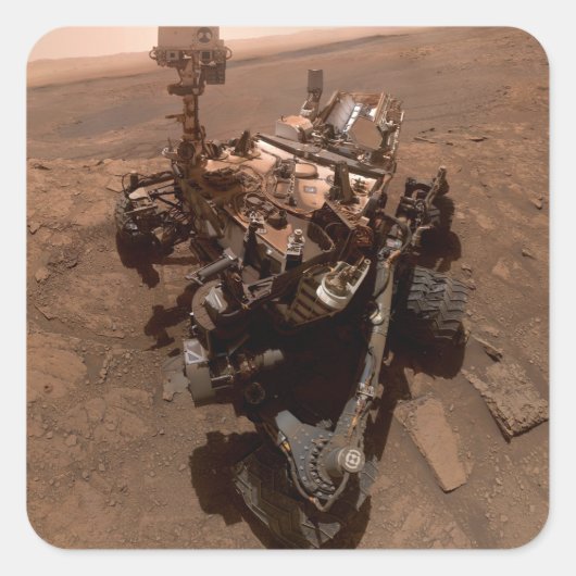 Selfie van Mars Curiosity Rood Marslandschap Vierkante Sticker (Voorkant)