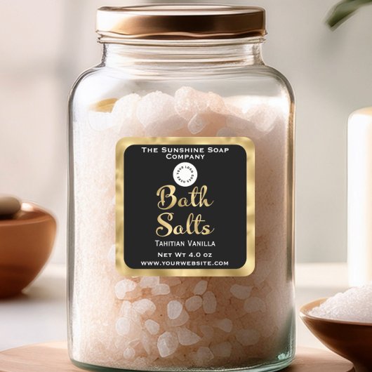 Sels de bain noir et or étiquette avec logo