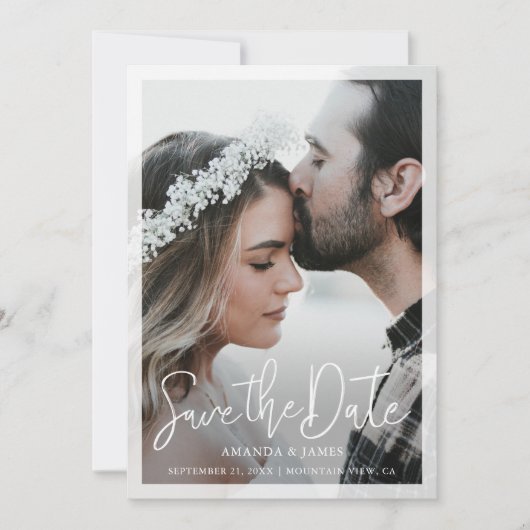 Semi-Transparante randfoto van Elegant Script Save The Date (Voorkant)