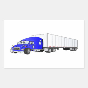 Semi Truck Blauwe Witte Aanhangwagen Cartoon Rechthoekige Sticker