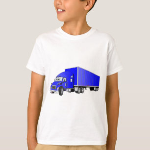 Semi Truck Blue Trailer Cartoon T-shirt