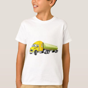 Semi Truck Geel Groene Tanker Trailer Cartoon T-shirt