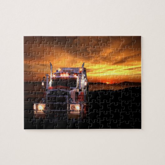 Semi Truck op Sunset Legpuzzel (Horizontaal)