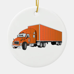 Semi Truck Oranje Trailer Cartoon Keramisch Ornament