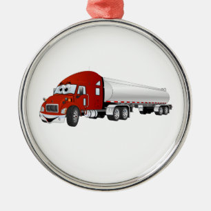 Semi Truck Red Silver Tanker Trailer Cartoon Metalen Ornament