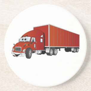 Semi Truck Red Trailer Cartoon Zandsteen Onderzetter