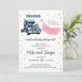 Semi Trucks or Tutus gender reveal invitation. Kaart (Staand voorkant)