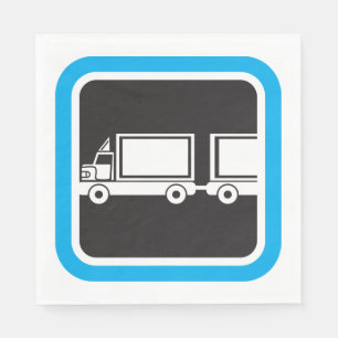 Semi-vrachtwagen en aanhangwagen blauw pictogram servet