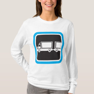 Semi-vrachtwagen en aanhangwagen blauw pictogram t-shirt