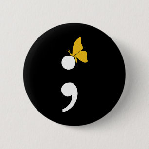 Semicolon Butterfly Zelfmoorddepressie Preventie Ronde Button 5,7 Cm
