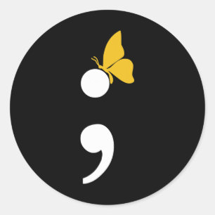 Semicolon Butterfly Zelfmoorddepressie Preventie Ronde Sticker