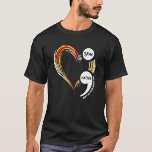 Semicolon hart schattig einde van het stigma menta t-shirt