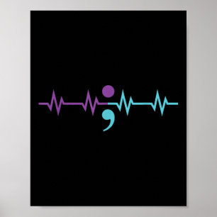 Semicolon hartslag Heartraat Zelfmoordpreventie A Poster