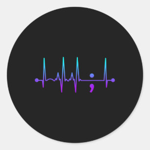 Semicolon Heart Beat Suicide Awareness Suicide Pre Ronde Sticker