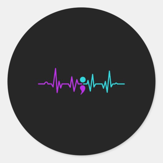 Semicolon Heartbeat Preventie Bewustheid Ronde Sticker (Voorkant)