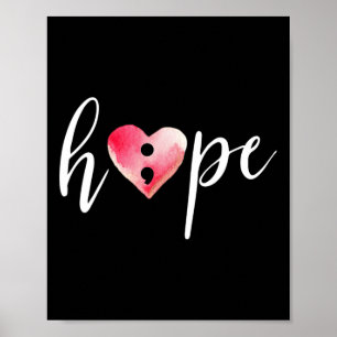 Semicolon Hope Hart Waterverf - Zelfmoord Awarenes Poster