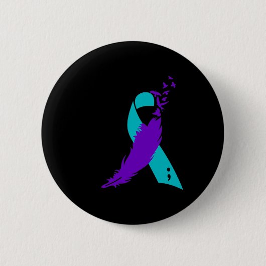 Semicolon Suicide Awareness Ribbon Ronde Button 5,7 Cm (Voorkant)