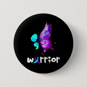 Semicolon Vlinder Waterverf Zelfmoordpreventie Ronde Button 5,7 Cm