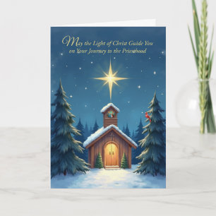 Seminarian Christmas Blessings Snowy Chapel Star Kaart