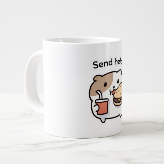 Send Help Funny Coffee Mug – Relatable Stress Meme Extra Grote Beker (Voorkant links)