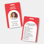 SEND Student Support Pass Photo Info Badge (Avant & arrière)