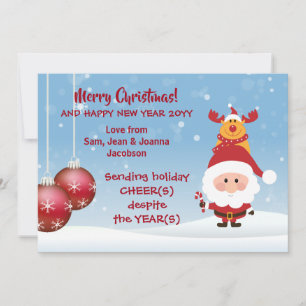 Sending Holiday Cheer(s) Cute Funny Santa Rudolph Feestdagenkaart