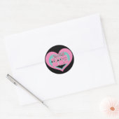 Sending Love Retro Heart Black Roze Mint Ronde Sticker (Envelop)