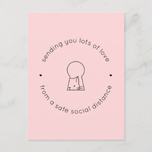 Sending Love Social Distance Pink Cute Cat Lock Briefkaart