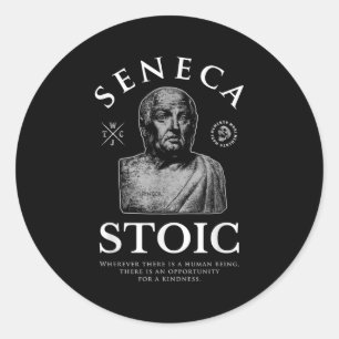Seneca citeert "gelegenheid voor een vriendelijkhe ronde sticker