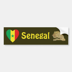 Senegal Flag Heart + Map Bumper Sticker