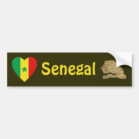 Senegal Flag Heart + Map Bumper Sticker (Devant)