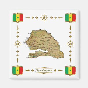 Senegal Map + Flags Magnet Magneet
