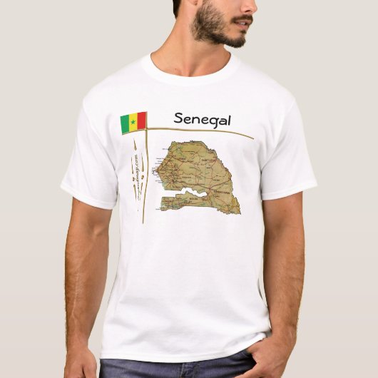 Senegal Map + Vlag + Titel T-Shirt (Voorkant)