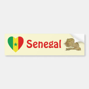 Senegal Vlag Hart + Landkaart Bumpersticker