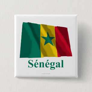 Senegal Waving Flag met naam in het Frans Vierkante Button 5,1 Cm