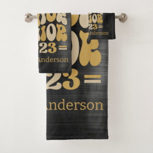 SENIOR 2023 BLACK & GOLD GLITTER DRIP CUSTOM BAD HANDDOEK