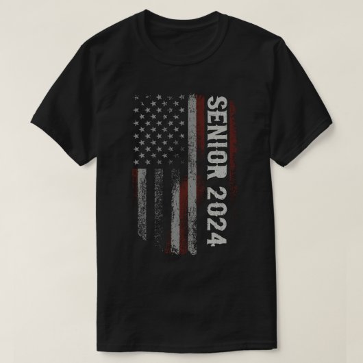Senior 2024 Amerikaanse vlag Afstuderen T-shirt (Design voorkant)