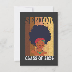 Senior 2024 Class Black Smart Afro Melanin African Bedankkaart