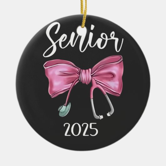 Senior 2025 Coquette Klasse van 2025 Roze Bogen Keramisch Ornament (Voorkant)