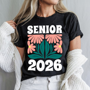 Senior 2026 Aangepaste Retro Groovy Bloemen Afstud T-shirt
